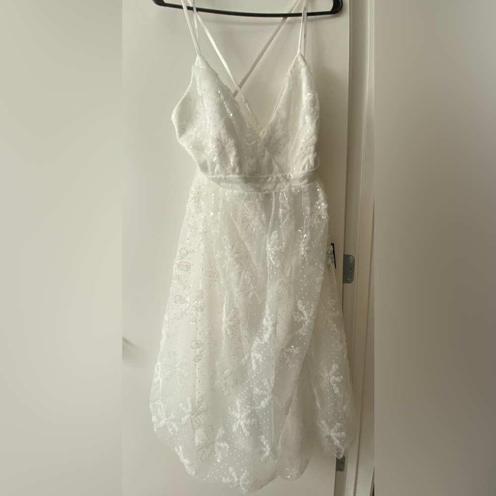 Brand new with tags angelic Moment White Swiss Dot Sequin Tulle Midi